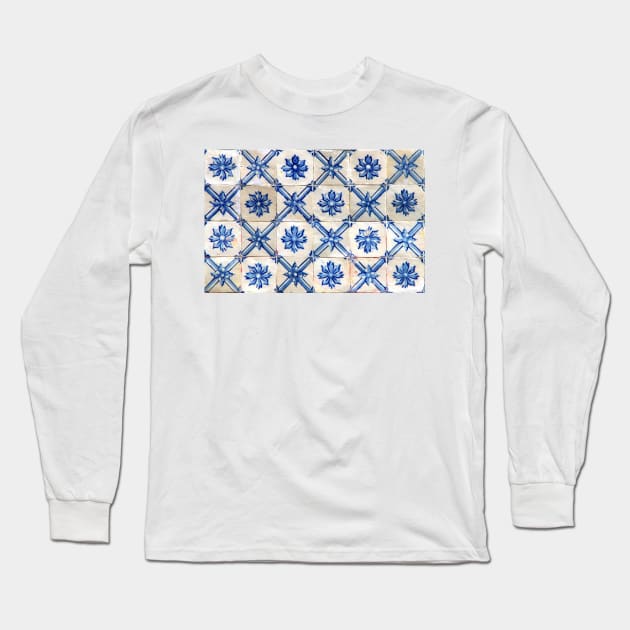 Portuguese tiles. Blue flowers and trellis Long Sleeve T-Shirt by juliedawnfox